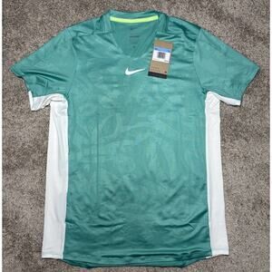 Nike Court Dri Fit Advantage Printed Shirt Teal DX5537-392 Mens Size Medium NEW